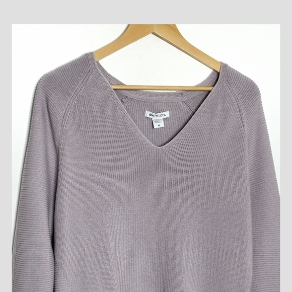 Athleta Hanover Sweater V-Neck Merino Wool Blend Lilac Purple Ribbed Sweater - Picture 5 of 15